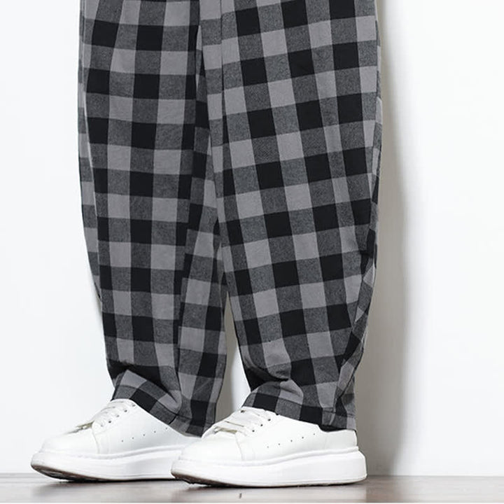 Buddha Stones Summer Plaid Pattern High Waist Drawstring Men's Harem Pants With Pockets - image 10