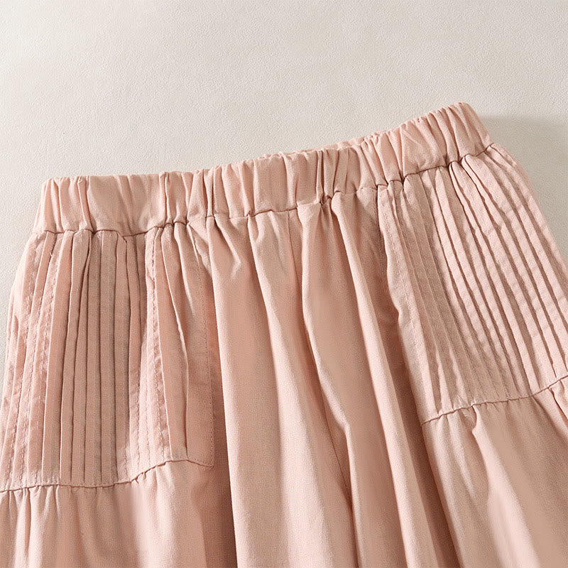 Buddha Stones Summer Pleated Design Elastic Waistband Cropped Women's Wide Leg Pants With Pockets - image 2