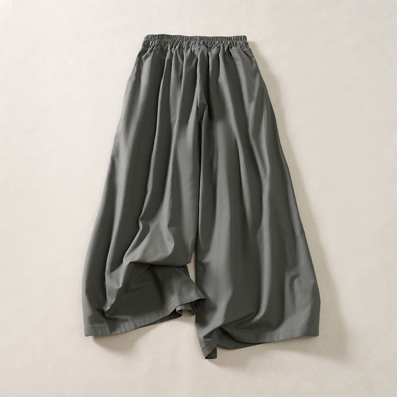 Buddha Stones Summer Pleated Design Elastic Waistband Cropped Women's Wide Leg Pants With Pockets - image 8