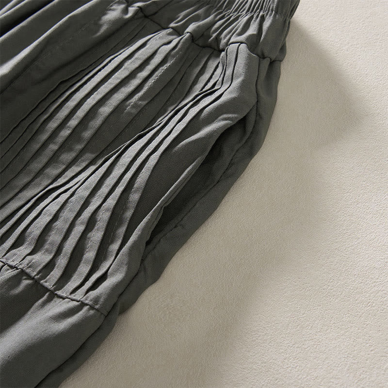 Buddha Stones Summer Pleated Design Elastic Waistband Cropped Women's Wide Leg Pants With Pockets - image 10