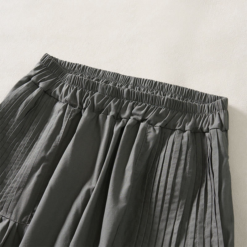 Buddha Stones Summer Pleated Design Elastic Waistband Cropped Women's Wide Leg Pants With Pockets - image 9