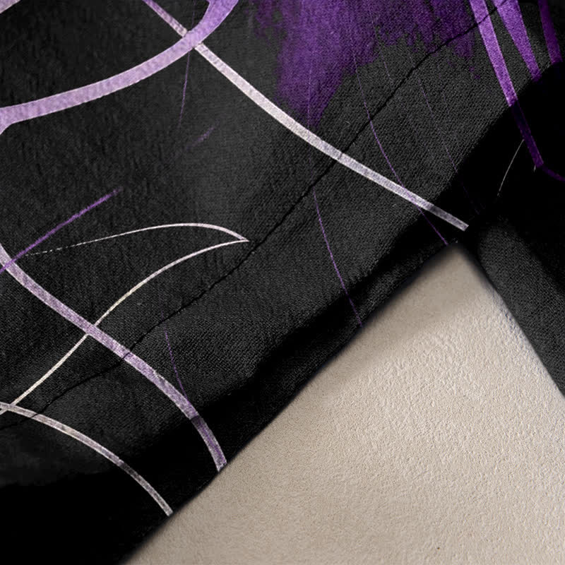 Buddha Stones Pure Cotton Purple Lotus Print Elastic Waist Women's Pants With Pockets - image 3