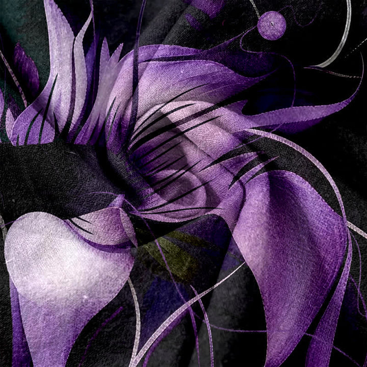 Buddha Stones Pure Cotton Purple Lotus Print Elastic Waist Women's Pants With Pockets - image 1