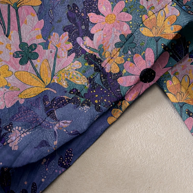 Buddha Stones Colorful Floral Print Pure Cotton Women's Elastic Waist Pants With Pockets - image 2