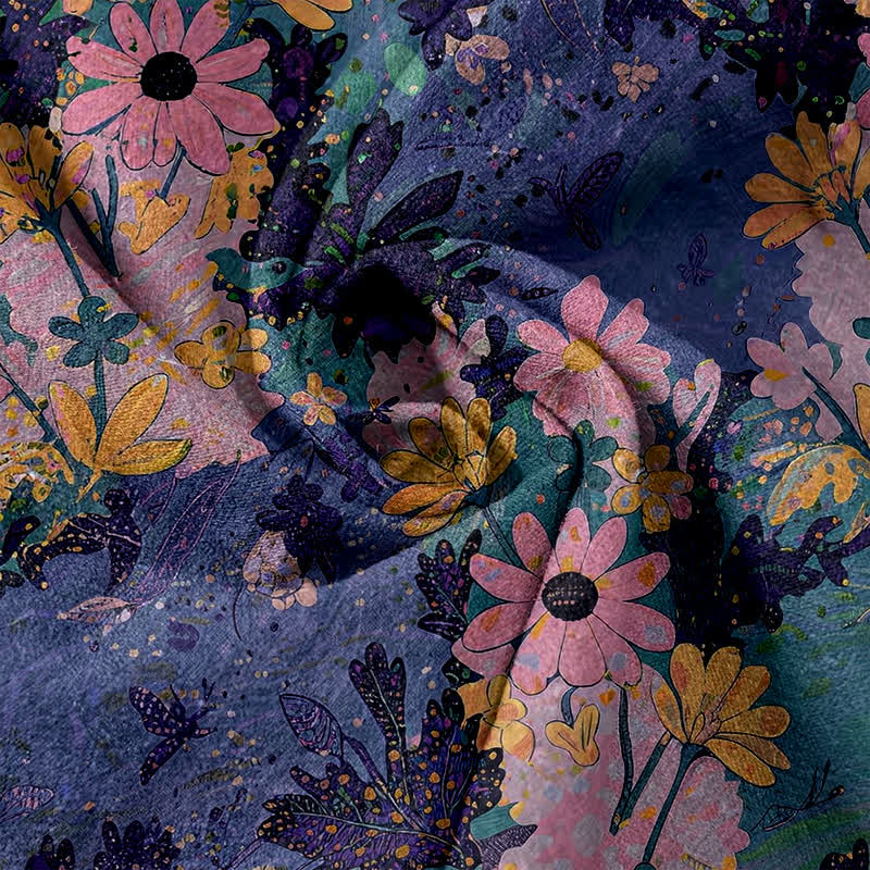 Buddha Stones Colorful Floral Print Pure Cotton Women's Elastic Waist Pants With Pockets - image 3