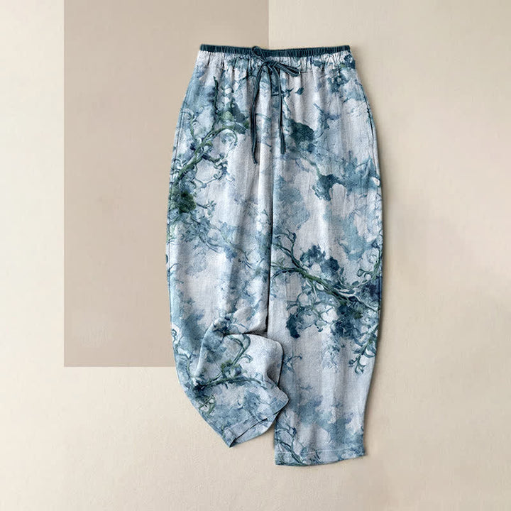 Buddha Stones Print Branches Floral Elements Women's Pure Cotton Pants With Pockets - SeaGreen - US16，UK/AU20，EU48 (3XL) - image 4