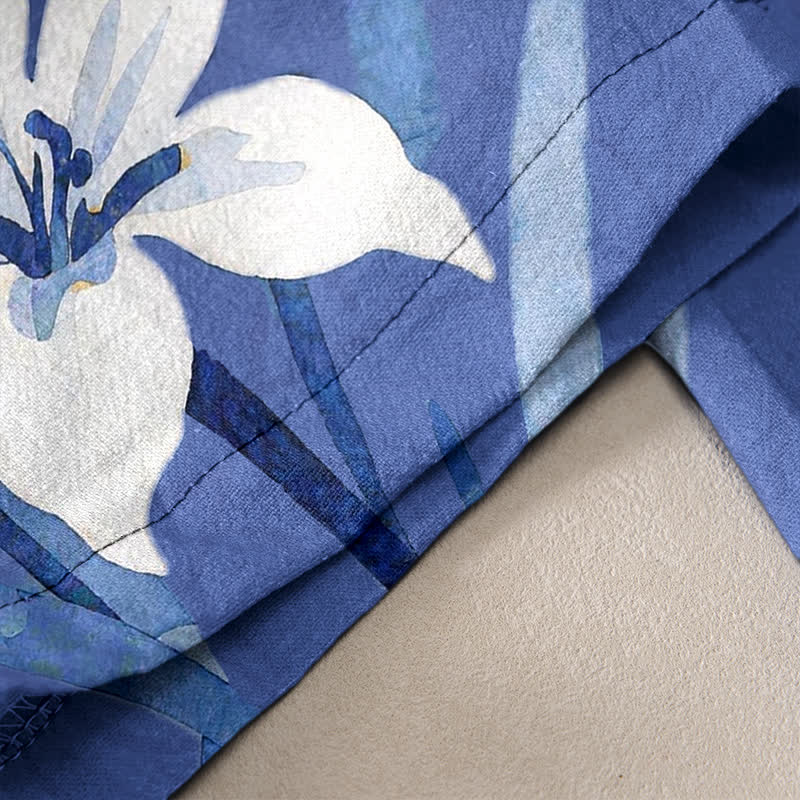 Buddha Stones Pure Cotton Lily Print Elastic Waist Drawstring Women's Pants With Pockets - image 3