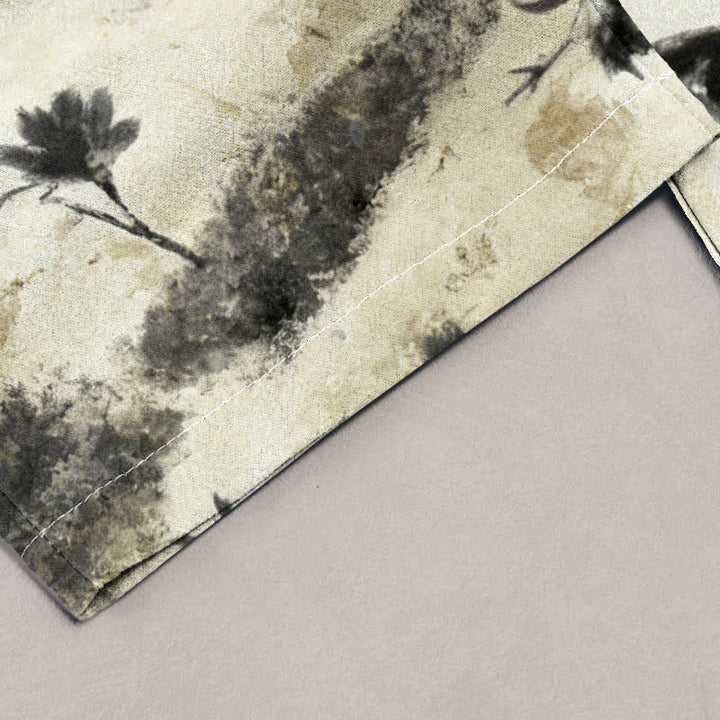 Buddha Stones Ink Wash Painting Floral Elastic Drawstring Women's Pure Cotton Pants With Pockets - image 1