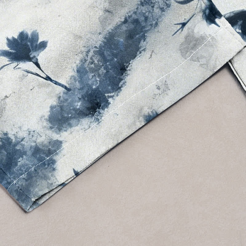 Buddha Stones Ink Wash Painting Floral Elastic Drawstring Women's Pure Cotton Pants With Pockets - image 4