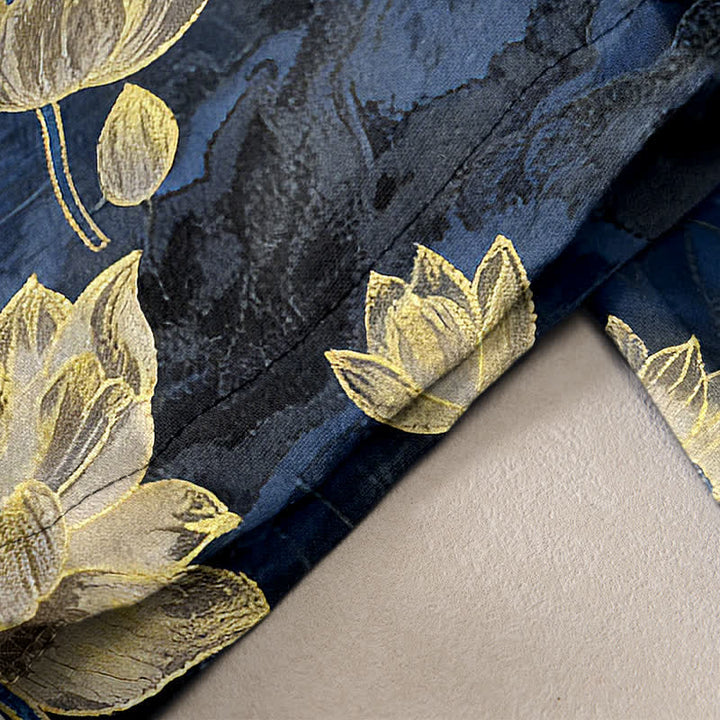 Buddha Stones Lotus Pattern Pure Cotton Elastic Waist Women's Pants With Pockets - image 2