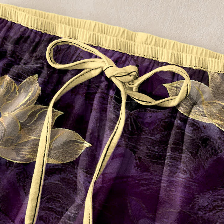 Buddha Stones Lotus Pattern Pure Cotton Elastic Waist Women's Pants With Pockets - image 5