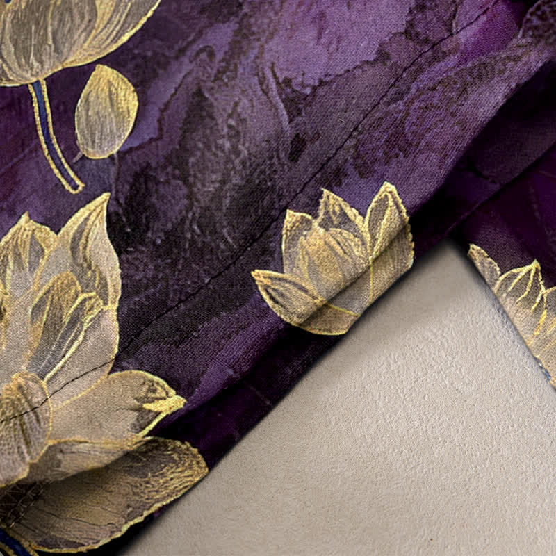 Buddha Stones Lotus Pattern Pure Cotton Elastic Waist Women's Pants With Pockets - image 6