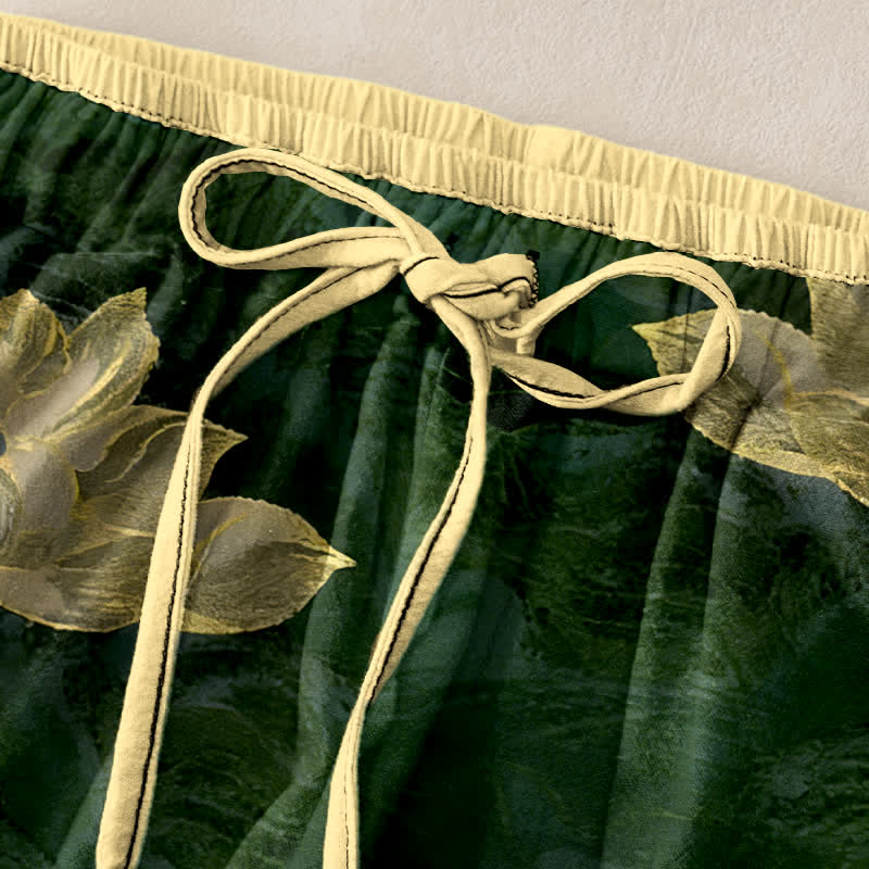 Buddha Stones Lotus Pattern Pure Cotton Elastic Waist Women's Pants With Pockets - image 9