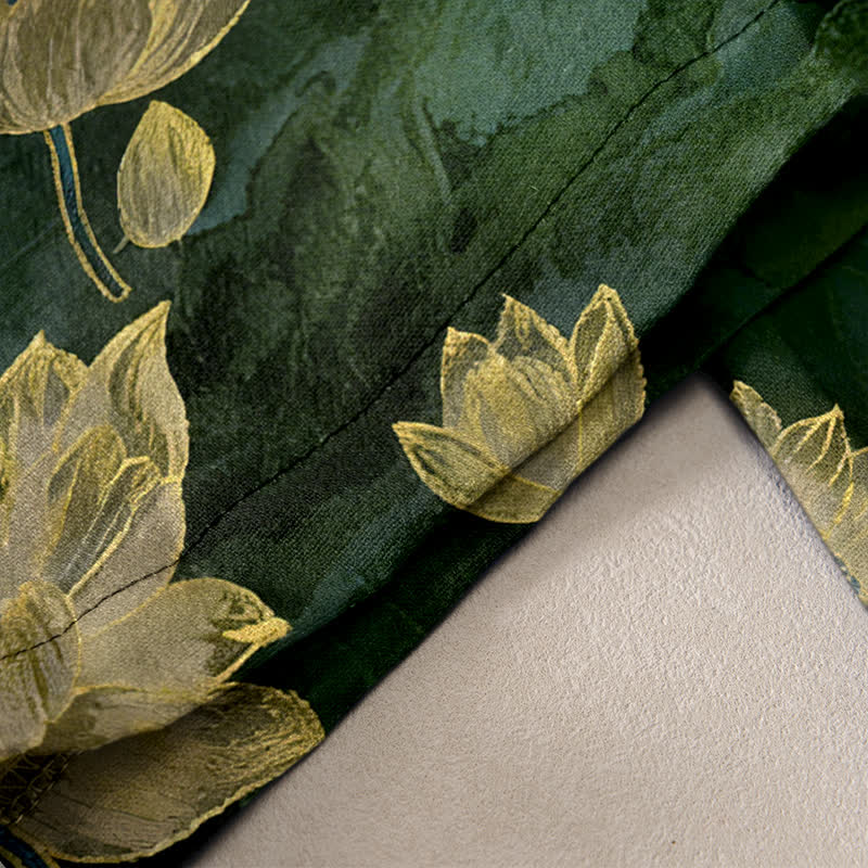 Buddha Stones Lotus Pattern Pure Cotton Elastic Waist Women's Pants With Pockets - image 10