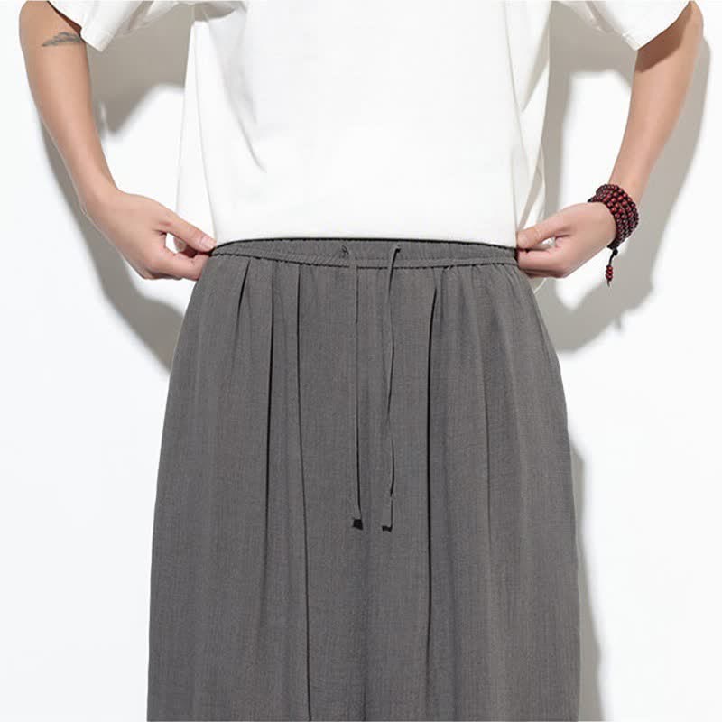 Buddha Stones Spring Solid Color Drawstring Elastic Design Men's Harem Capri Pants - image 18
