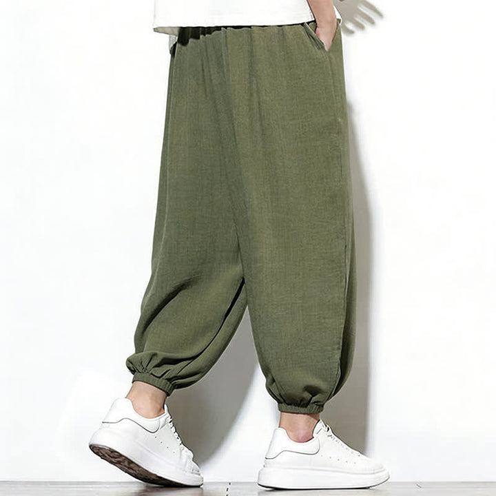 Buddha Stones Spring Solid Color Drawstring Elastic Design Men's Harem Capri Pants - image 4