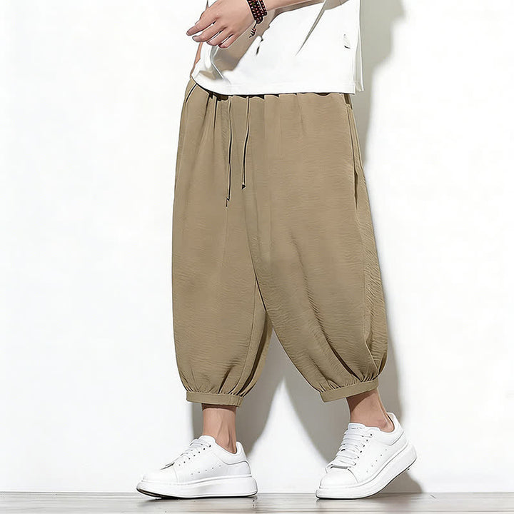 Buddha Stones Spring Solid Color Drawstring Elastic Design Men's Harem Capri Pants - Tan - US/UK/AU46，EU56 (5XL) - image 28