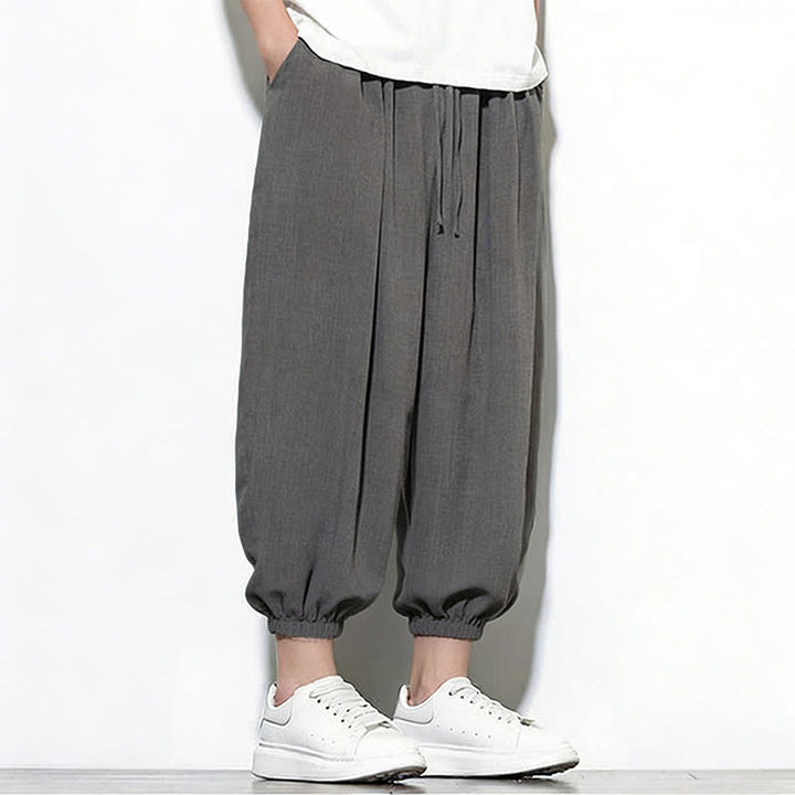 Buddha Stones Spring Solid Color Drawstring Elastic Design Men's Harem Capri Pants - image 16