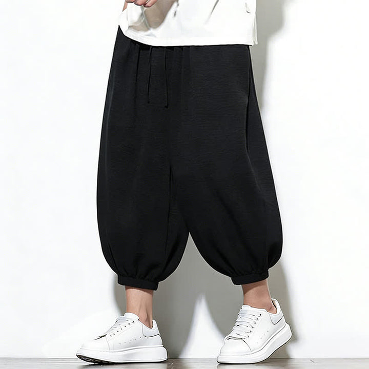 Buddha Stones Spring Solid Color Drawstring Elastic Design Men's Harem Capri Pants - Black - US/UK/AU46，EU56 (5XL) - image 21