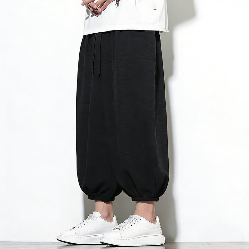 Buddha Stones Spring Solid Color Drawstring Elastic Design Men's Harem Capri Pants - image 22