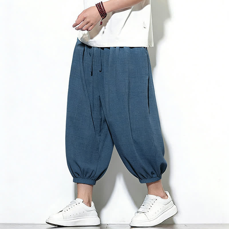 Buddha Stones Spring Solid Color Drawstring Elastic Design Men's Harem Capri Pants - SteelBlue - US/UK/AU46，EU56 (5XL) - image 37
