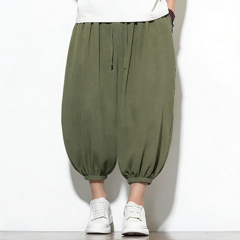 Buddha Stones Spring Solid Color Drawstring Elastic Design Men's Harem Capri Pants - image 5