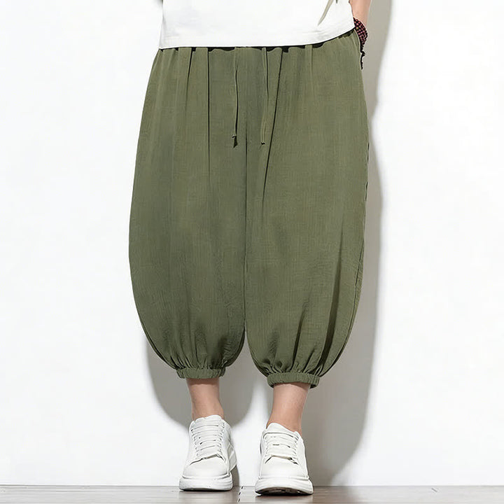 Buddha Stones Spring Solid Color Drawstring Elastic Design Men's Harem Capri Pants - image 5