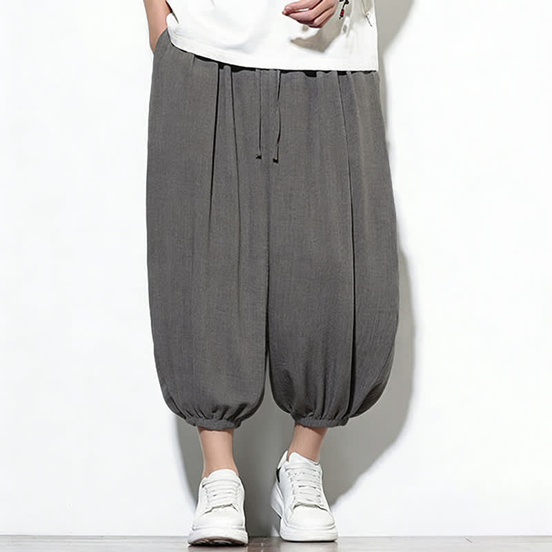 Buddha Stones Spring Solid Color Drawstring Elastic Design Men's Harem Capri Pants - image 11