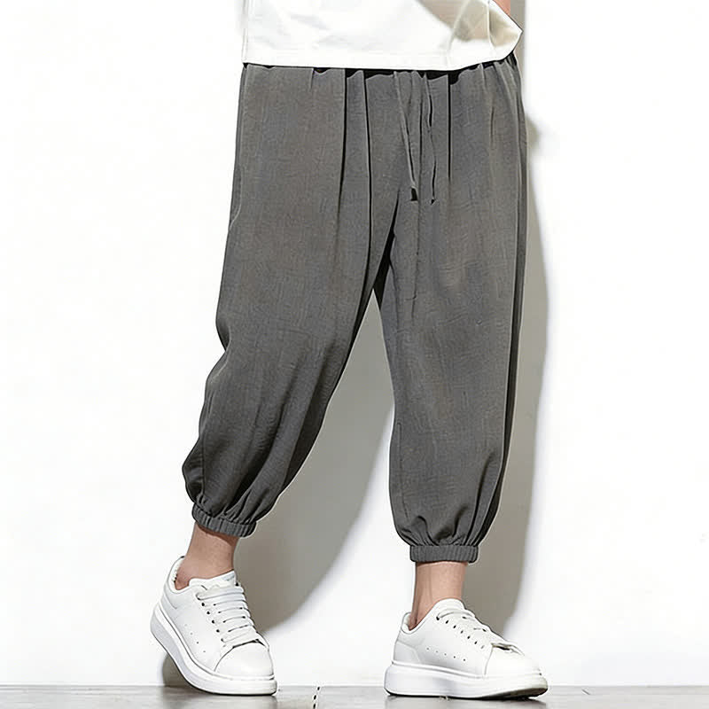 Buddha Stones Spring Solid Color Drawstring Elastic Design Men's Harem Capri Pants - image 15