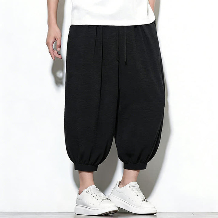 Buddha Stones Spring Solid Color Drawstring Elastic Design Men's Harem Capri Pants - image 23
