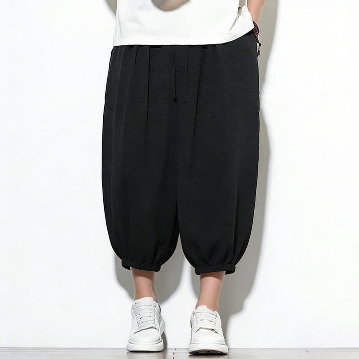Buddha Stones Spring Solid Color Drawstring Elastic Design Men's Harem Capri Pants - image 24