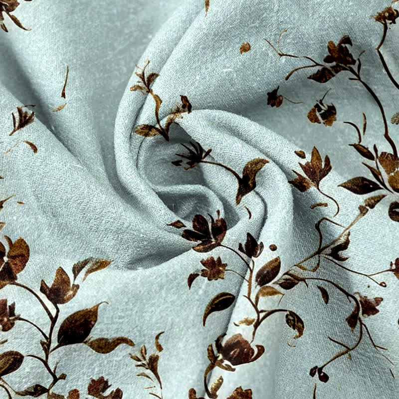 Buddha Stones Pure Cotton Retro Branch Flowers Pattern Elastic Waist Women's Pants With Pockets - image 5