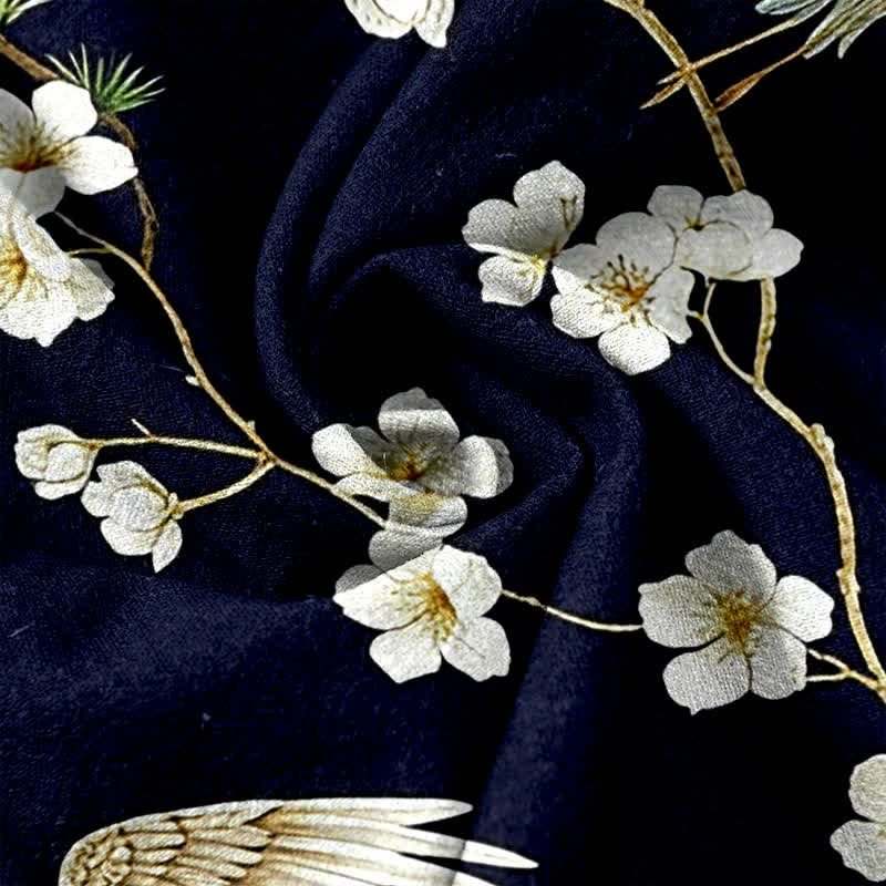 Buddha Stones Pure Cotton Crane Plum Blossom Elastic Waist Women's Pants With Pockets - image 3