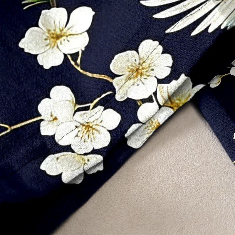 Buddha Stones Pure Cotton Crane Plum Blossom Elastic Waist Women's Pants With Pockets - image 2