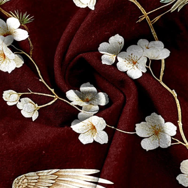 Buddha Stones Pure Cotton Crane Plum Blossom Elastic Waist Women's Pants With Pockets - image 11