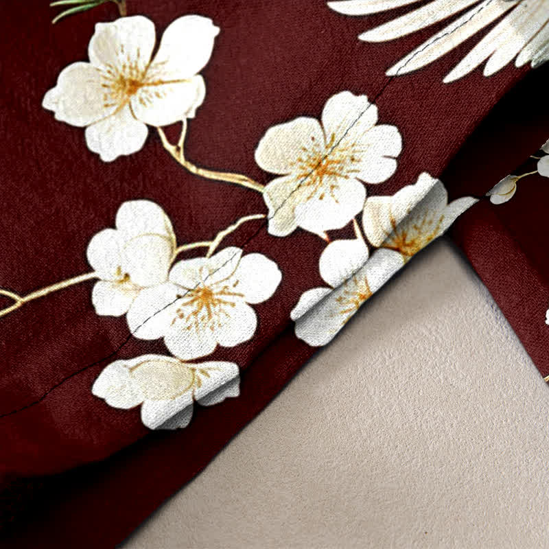 Buddha Stones Pure Cotton Crane Plum Blossom Elastic Waist Women's Pants With Pockets - image 10