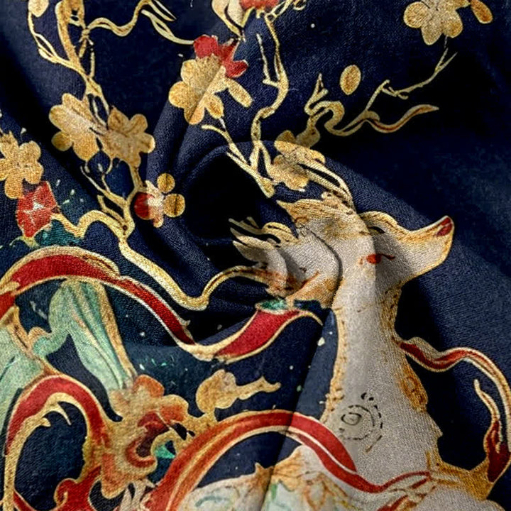 Buddha Stones Pure Cotton Plum Blossoms Deer Drawstring Women's Pants With Pockets - image 2