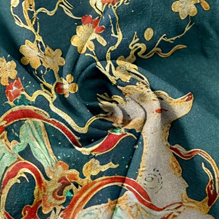 Buddha Stones Pure Cotton Plum Blossoms Deer Drawstring Women's Pants With Pockets - image 5