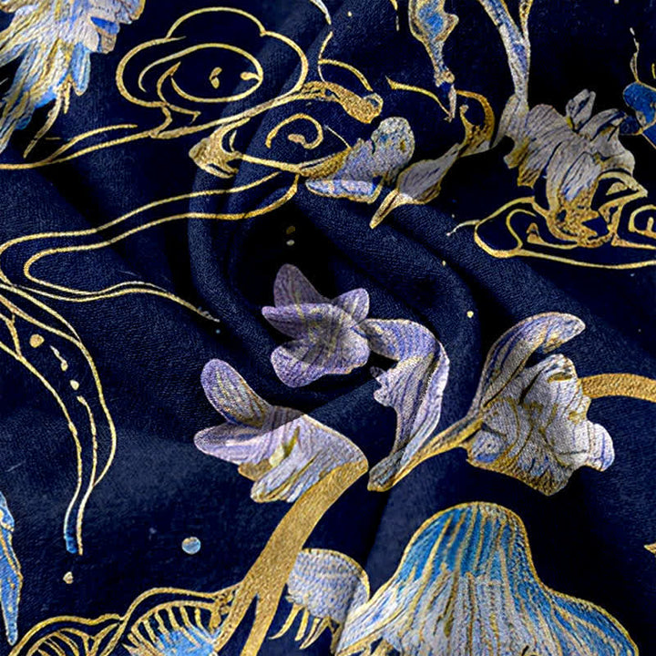 Buddha Stones Jellyfish Pattern Women's Pure Cotton Elastic Waist Pants With Pockets - image 2