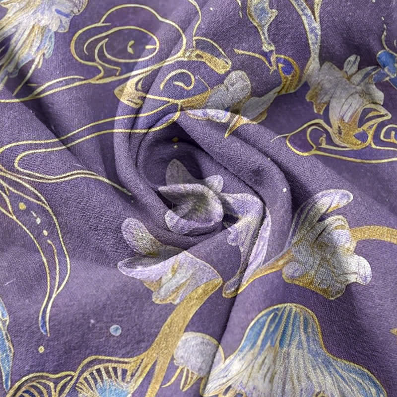 Buddha Stones Jellyfish Pattern Women's Pure Cotton Elastic Waist Pants With Pockets - image 5