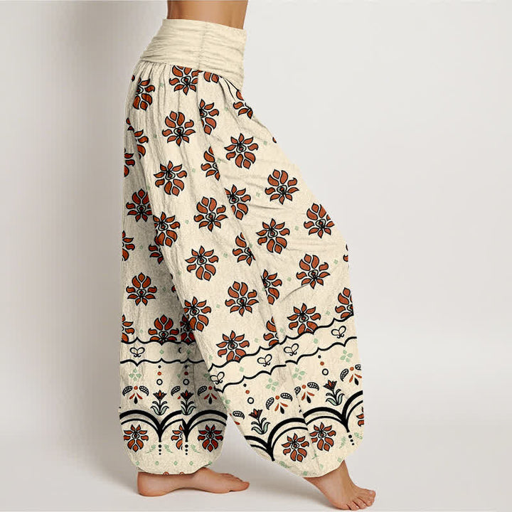 Buddha Stones Floral Pattern Pure Cotton Women's Harem Elastic High Waist Pants - image 2