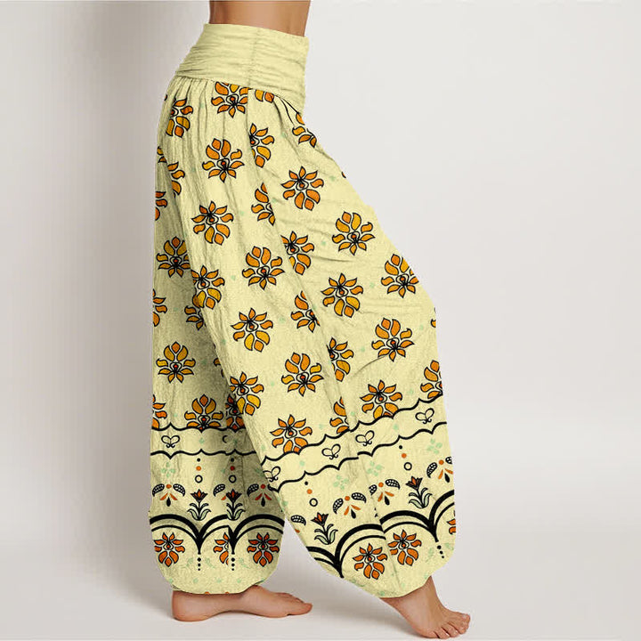 Buddha Stones Floral Pattern Pure Cotton Women's Harem Elastic High Waist Pants - image 10