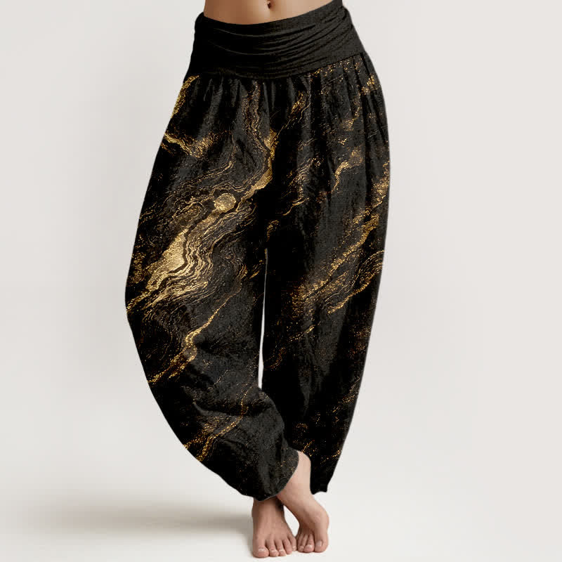 Buddha Stones Ripple High Elastic Waistband Women's Harem Pure Cotton Pants - Black - US16，UK/AU20，EU48 (3XL) - image 8
