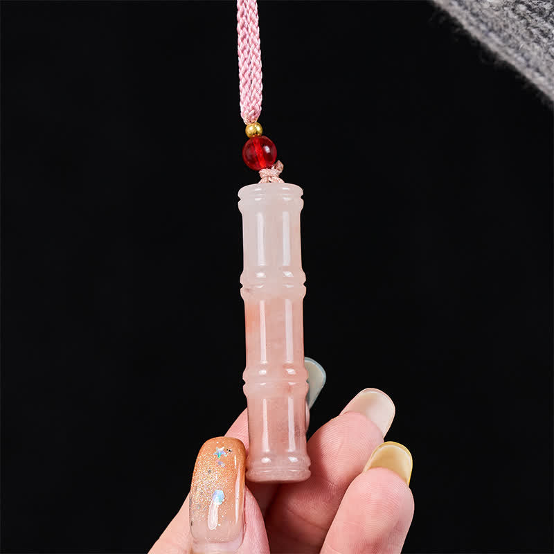 Buddha Stones Craved Bamboo Natural Pink Quartzite Jade Protection Necklace Pendant - Natural Quartzite Jade(Color May Vary) - image 0