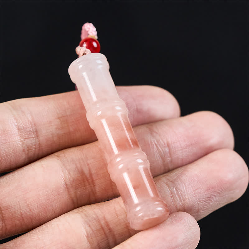 Buddha Stones Craved Bamboo Natural Pink Quartzite Jade Protection Necklace Pendant - image 7