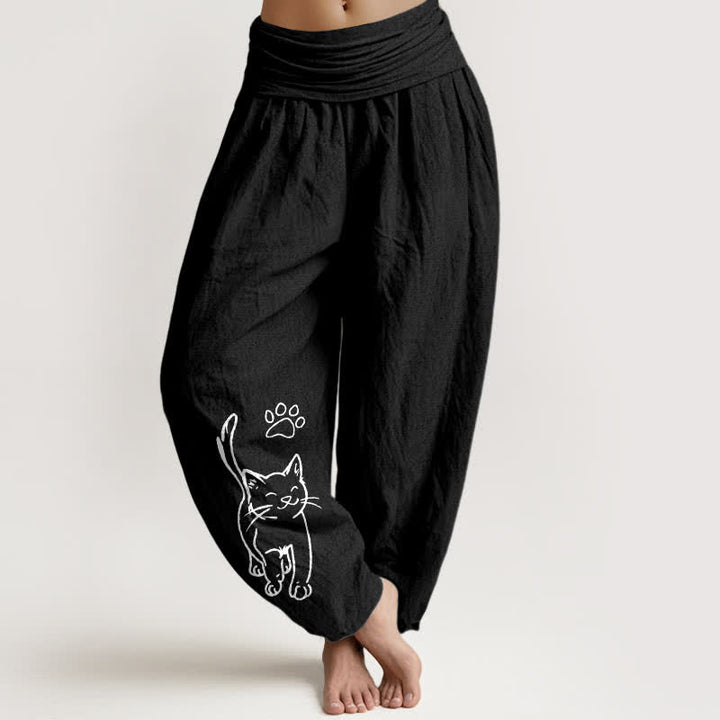 Buddha Stones Pure Cotton Cute Cat Print Women's Harem Elastic Waist Pants - Black - US16，UK/AU20，EU48 (3XL) - image 5