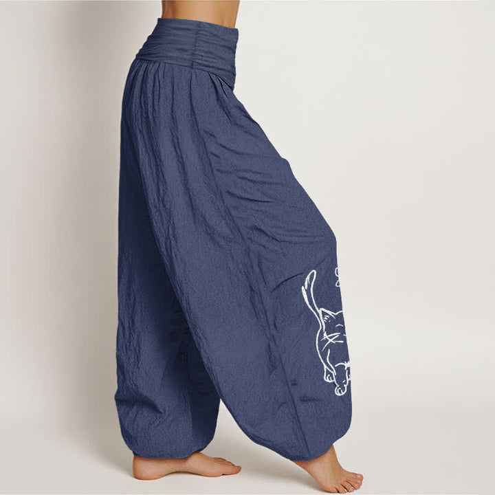 Buddha Stones Pure Cotton Cute Cat Print Women's Harem Elastic Waist Pants - image 10
