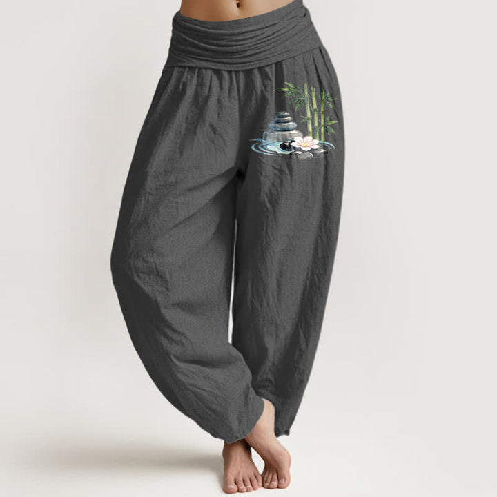 Buddha Stones Pure Cotton Bamboo Flower Stones High Waist Women's Harem Pants - DimGray - US16，UK/AU20，EU48 (3XL) - image 11