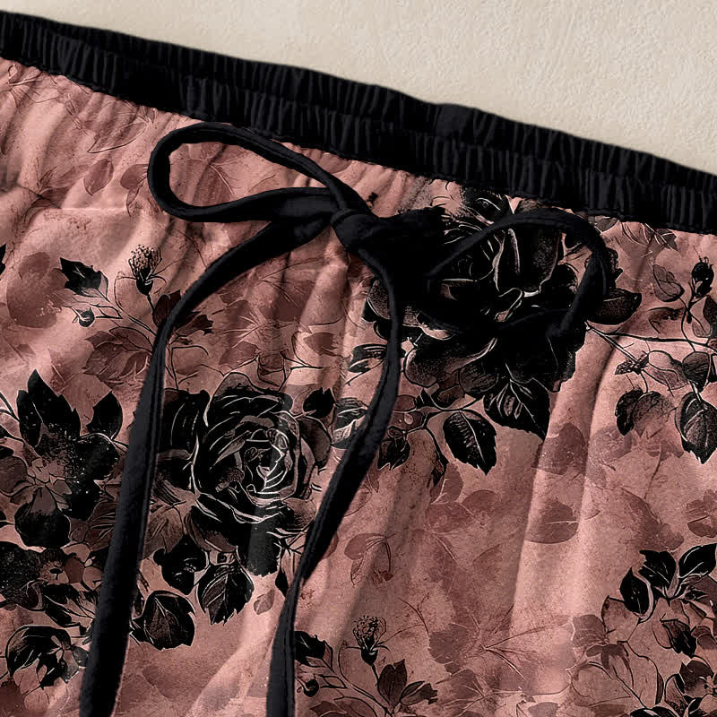 Buddha Stones Pure Cotton Rose Pattern Elastic Waist Drawstring Women's Pants With Pockets - image 9