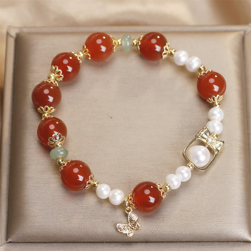Buddha Stones Natural Red Agate Pearl Butterfly Self-acceptance Bracelet - image 3